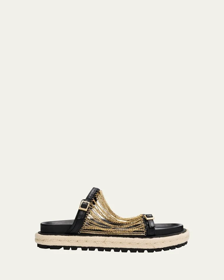 Chain Leather Buckle Espadrille Sandals