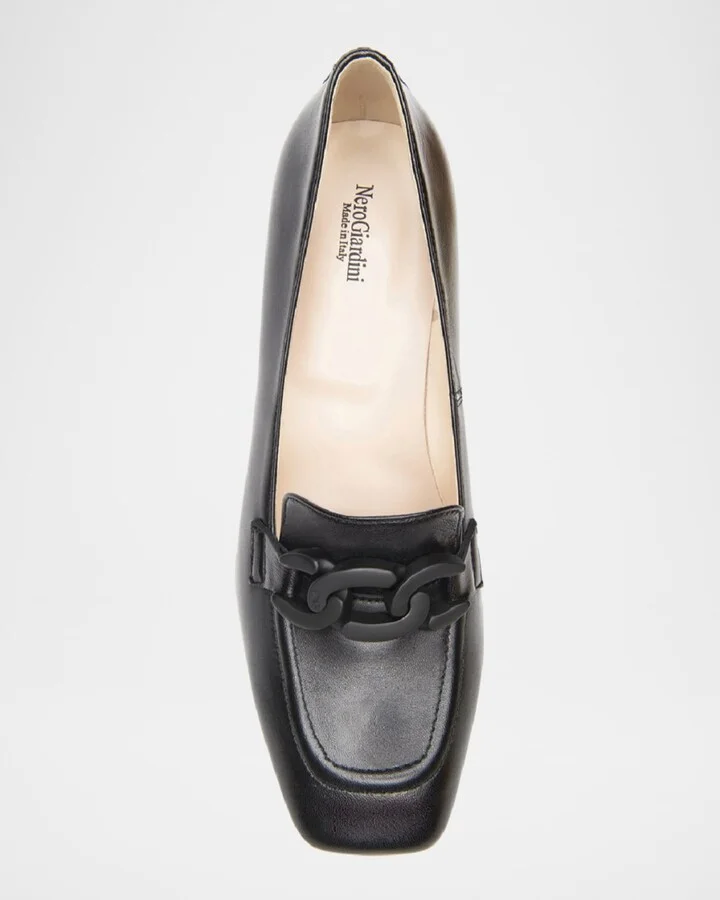 Chain Leather Loafer Pumps - Image 2