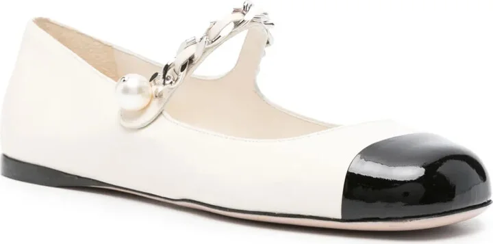 Chain-Link Embellished Leather Ballerinas - Image 2