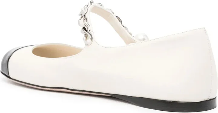 Chain-Link Embellished Leather Ballerinas - Image 3