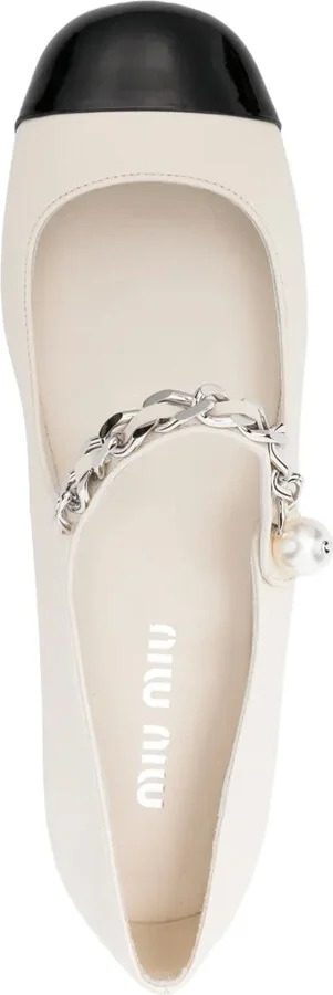 Chain-Link Embellished Leather Ballerinas - Image 4