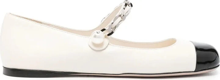 Chain-Link Embellished Leather Ballerinas
