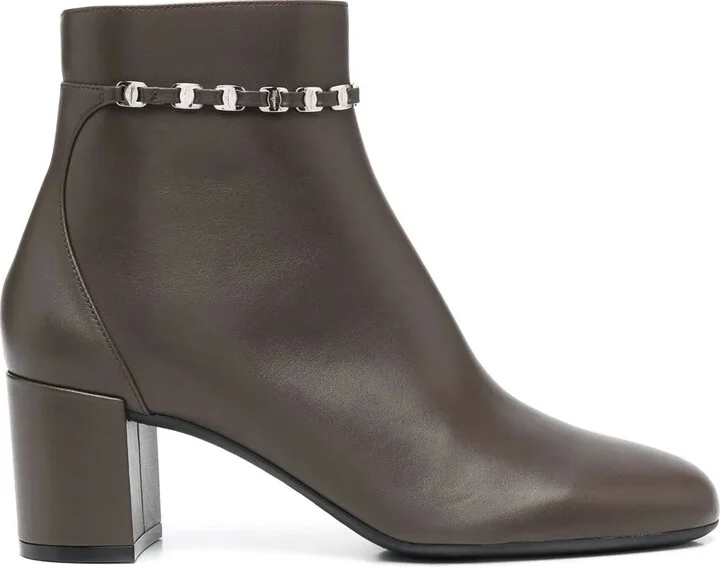 Chain-Link Leather Ankle Boots