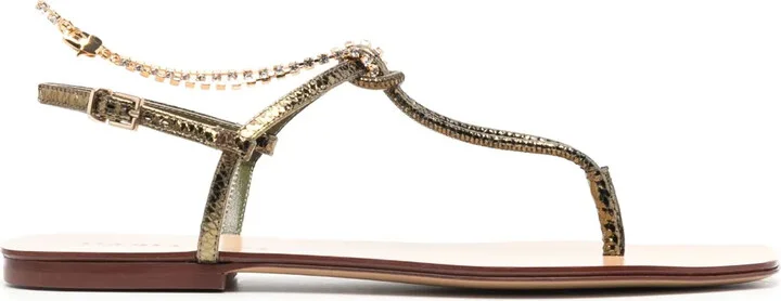 Chain-Link Slip-On Leather Sandals