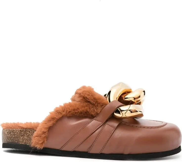 Chain shearling-trim loafers