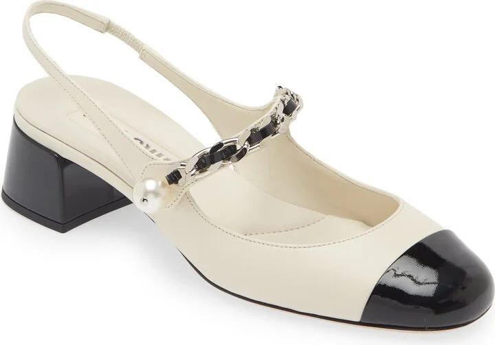 Chain Strap Slingback Cap Toe Pump
