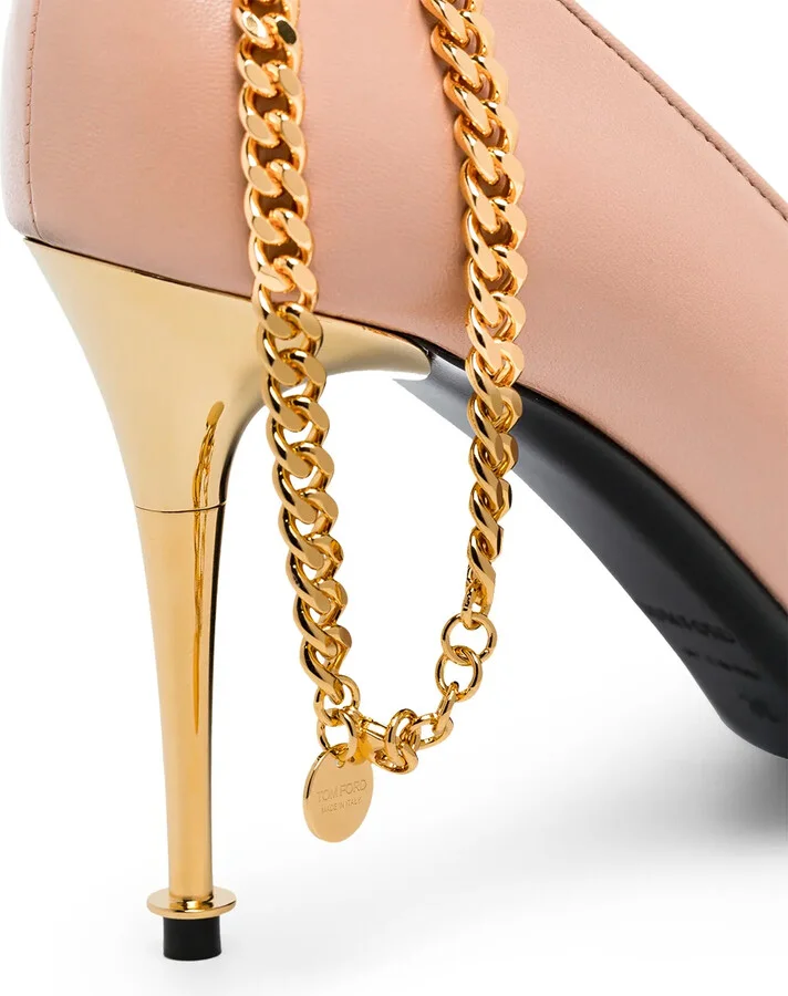Chain-Trimmed 85mm Leather Pumps - Image 5