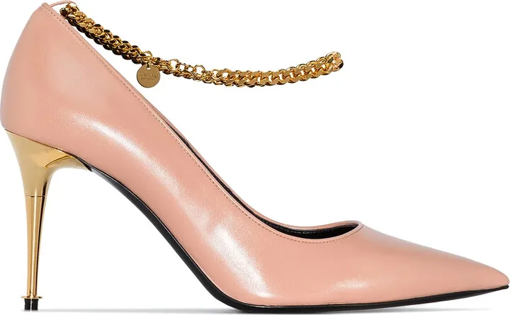 Chain-Trimmed 85mm Leather Pumps
