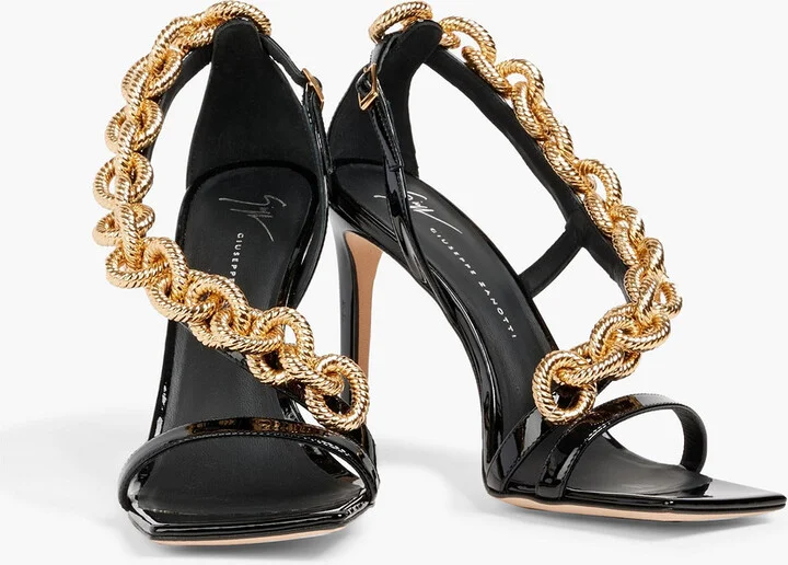 Chain-trimmed patent-leather sandals - Image 2