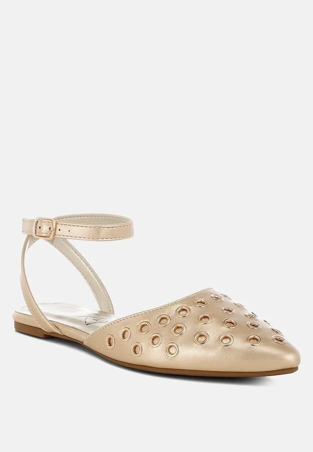 Chalcis Metallic Eyelet Detail Flat Sandals - Image 2