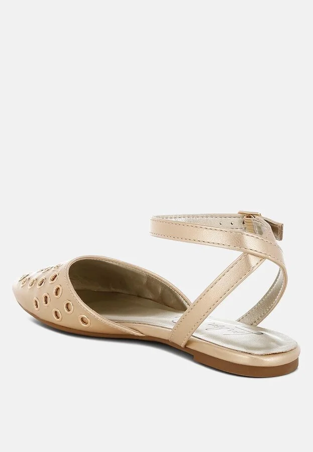 Chalcis Metallic Eyelet Detail Flat Sandals - Image 3