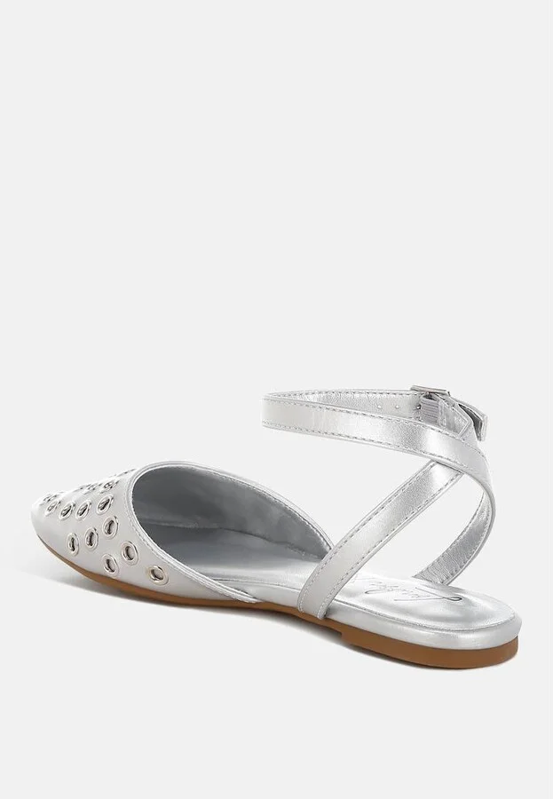 Chalcis Metallic Eyelet Detail Flat Sandals - Image 4