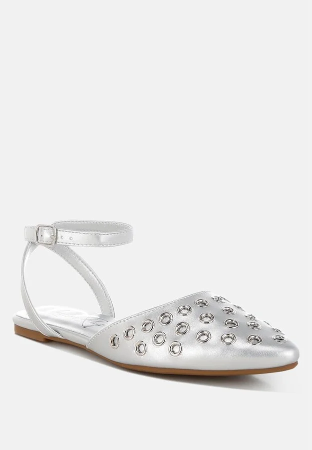 Chalcis Metallic Eyelet Detail Flat Sandals - Image 5