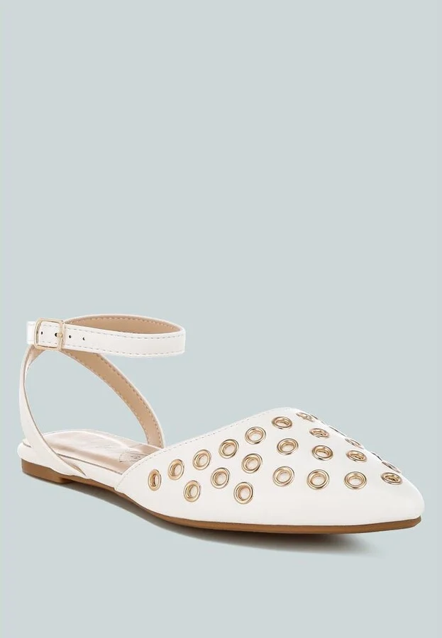 Chalcis Metallic Eyelet Detail Flat Sandals - Image 6