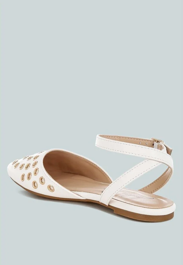 Chalcis Metallic Eyelet Detail Flat Sandals - Image 7