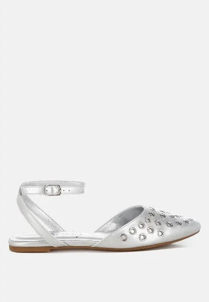 Chalcis Metallic Eyelet Detail Flat Sandals Women