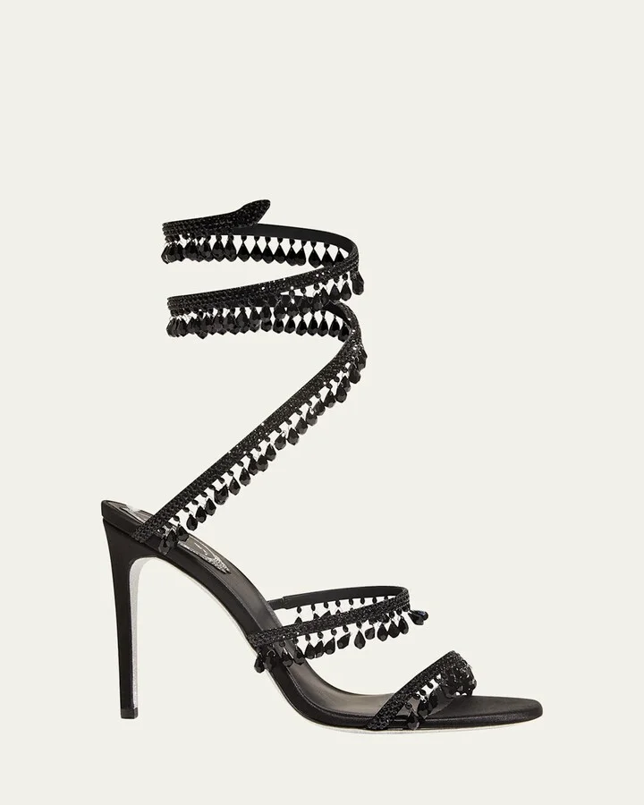 Chandelier Beaded Ankle-Wrap Sandals