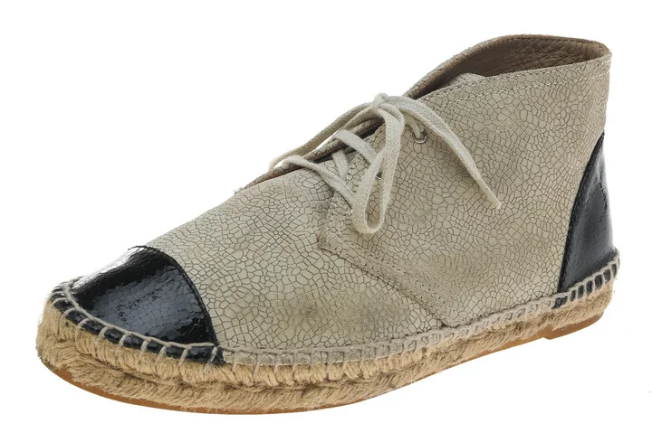Chanel Beige/Black Patent And Leather Cap Toe Espadrille High Top Sneakers Size 39