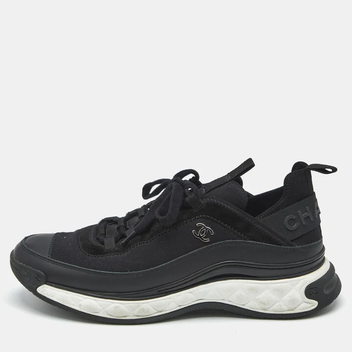 Chanel Black Fabric and Suede CC Low Top Sneakers Size 44