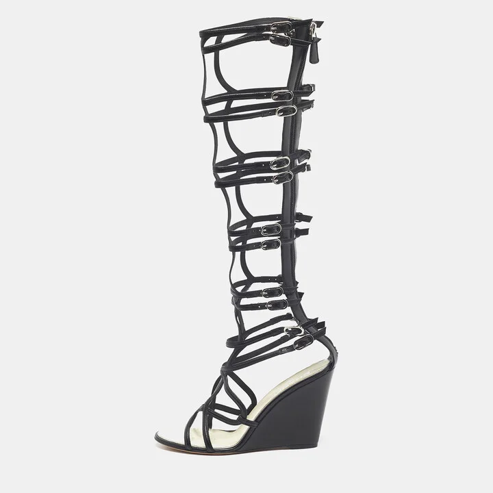 Chanel Black Leather Interlocking CC Logo Gladiator Sandals Size 39