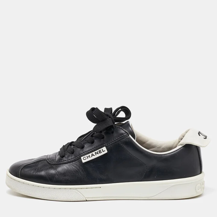 Chanel Black Leather Weekender Low Top Sneakers Size 36.5