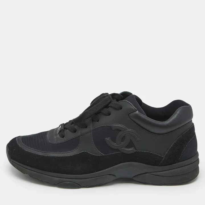 Chanel Black Nylon and Leather CC Low Top Sneakers Size 43
