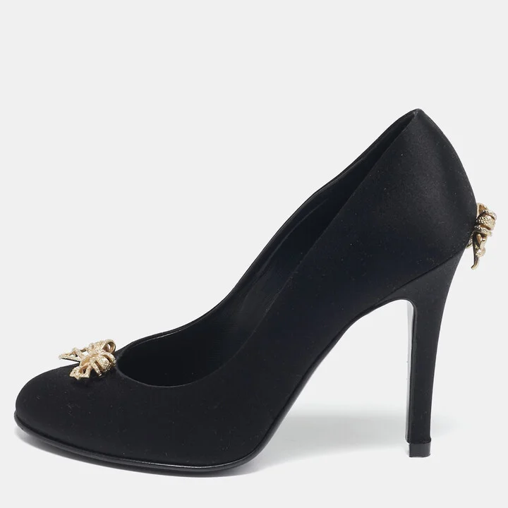 Chanel Black Satin Bow Embellished Pumps Size 39