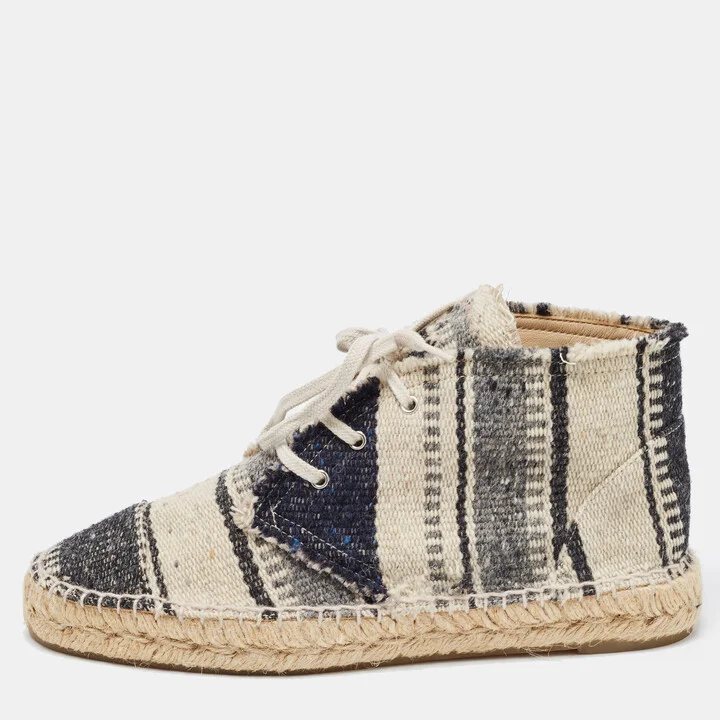 Chanel Black/white Knit Fabric Striped Lace-Up Espadrille Sneakers Size 39