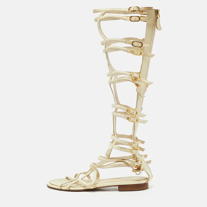 Chanel Cream Leather Gladiator Flat Sandals Size 37