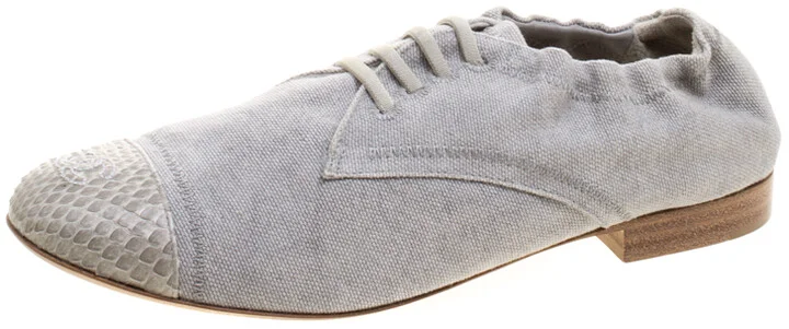 Chanel Grey Canvas and Python Trim Cap Toe Scrunch Flats Size 37.5
