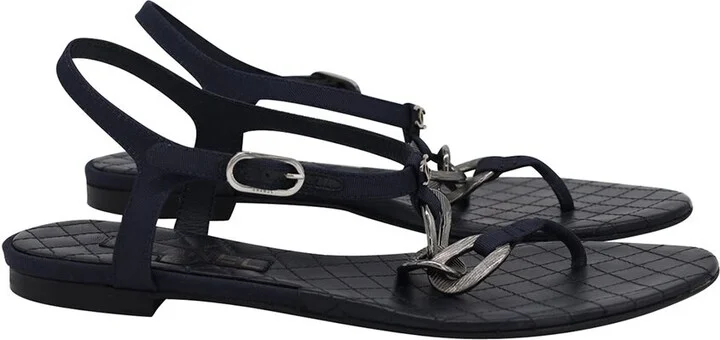 Chanel Leather Chain Flat Ankle Strap Sandal (Authentic Pre-Loved) - Image 2