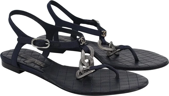 Chanel Leather Chain Flat Ankle Strap Sandal (Authentic Pre-Loved)