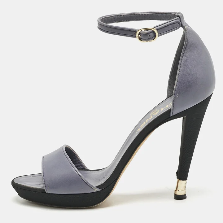 Chanel Light Blue Leather CC Ankle Strap Sandals Size 40
