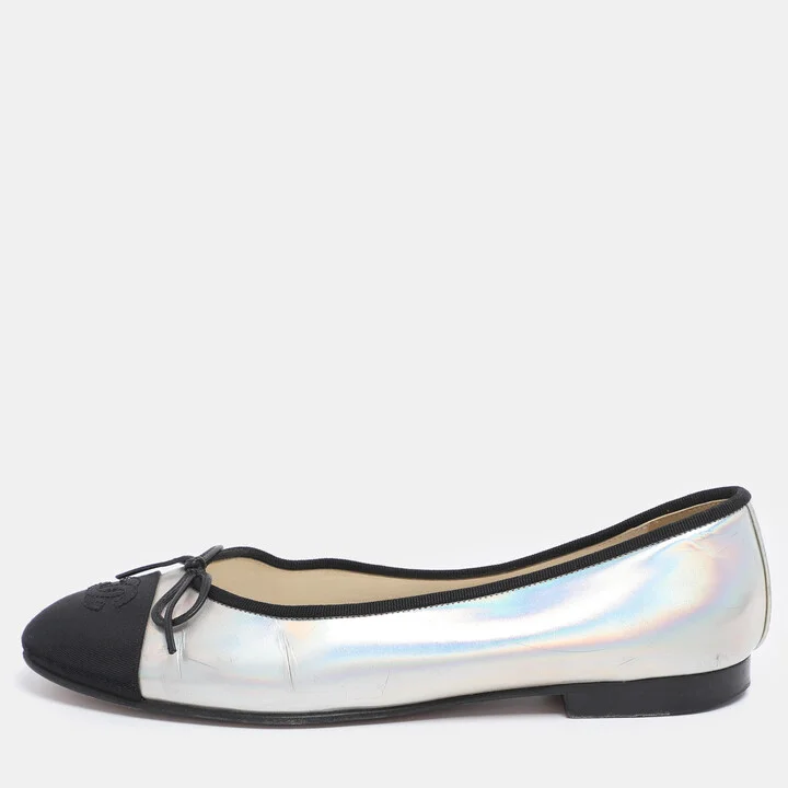 Chanel Metallic Canvas and Iridescent Leather CC Ballet Flats Size 39