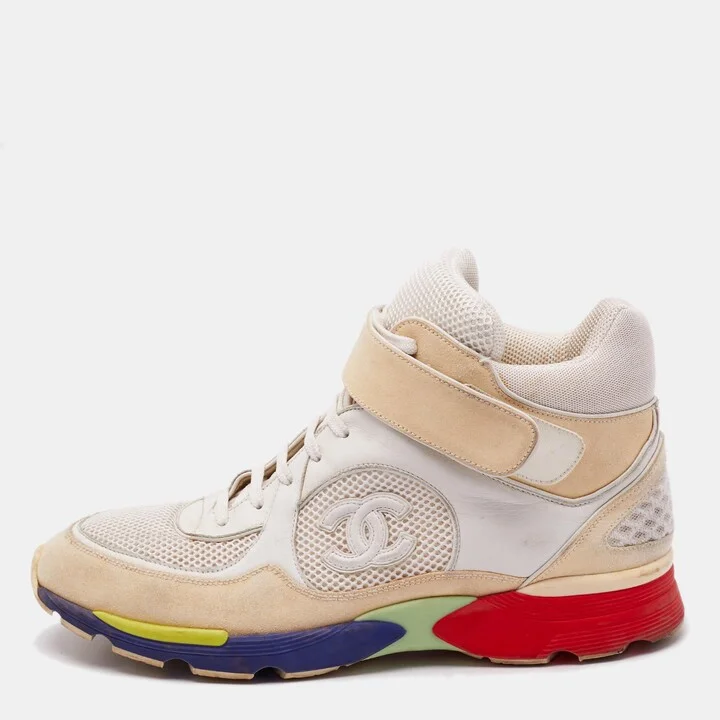 Chanel Multicolor Leather and Mesh CC High Top Sneakers Size 44