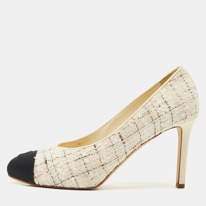 Chanel Multicolor Tweed and Leather CC Cap Toe Pumps Size 39