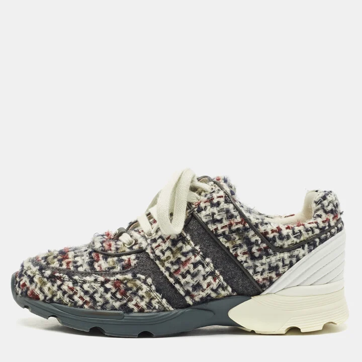 Chanel Multicolor Tweed and Leather Low Top Sneakers Size 38