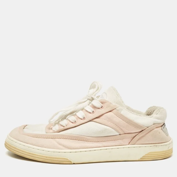 Chanel Pink/White Canvas CC Low Top Sneakers Size 37