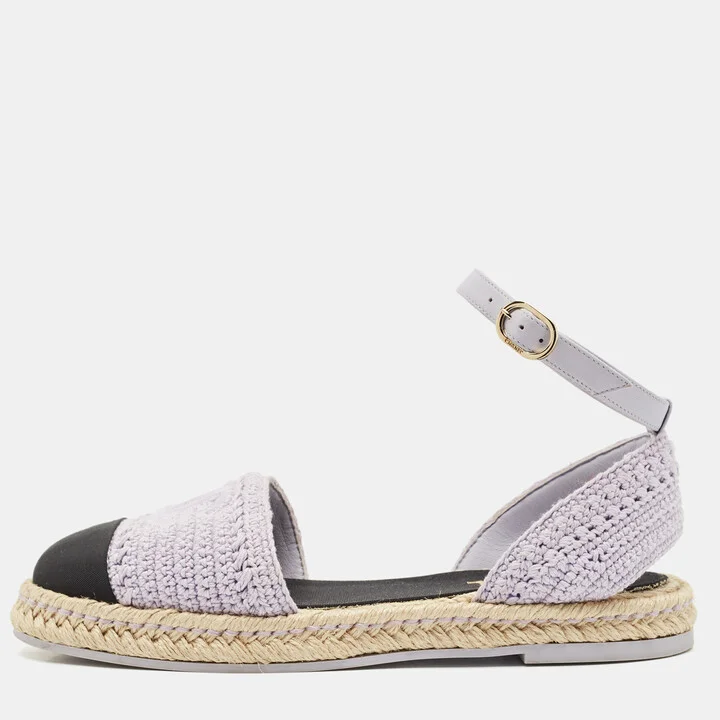 Chanel Purple/Black Knit Fabric and Leather CC Cap Toe Espadrille Flats Size 38