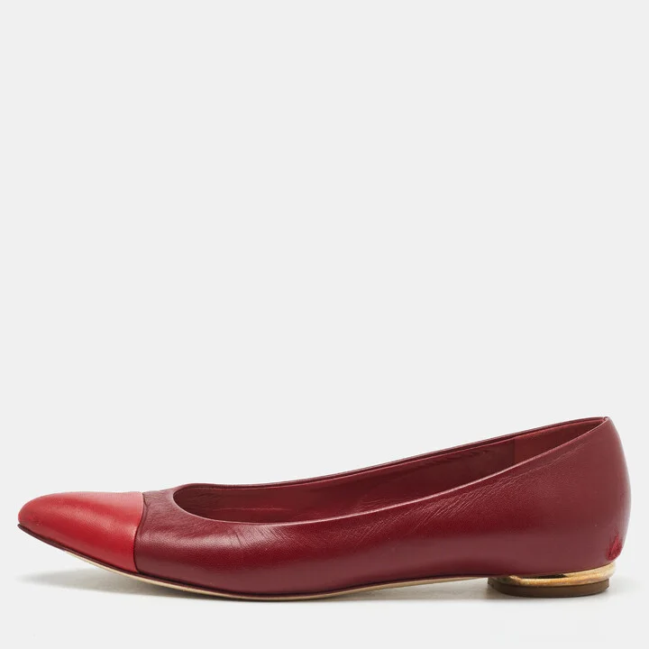 Chanel Red Leather Pointed Cap Toe Ballet Flats Size 39
