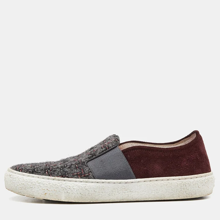 Chanel Tri Color Tweed and Suede Slip On Sneakers Size 36