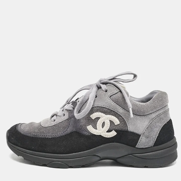 Chanel Tricolor Suede CC Lace Up Sneakers Size 36