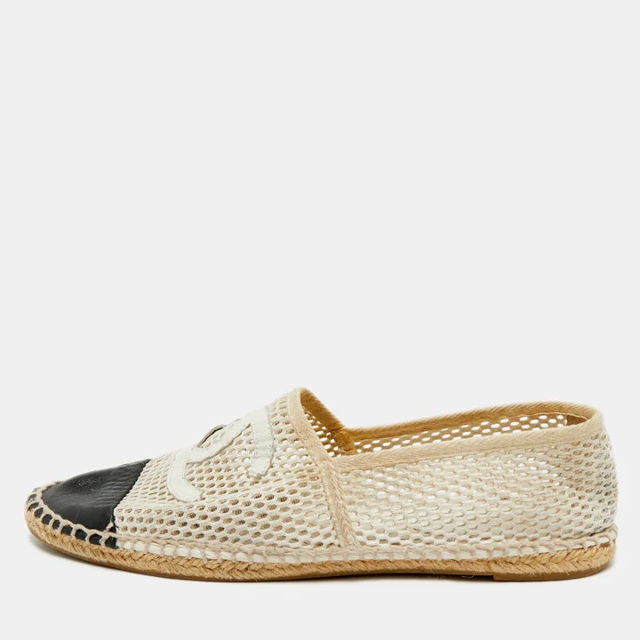 Chanel Two Tone Leather and Mesh CC Espadrilles Flats Size 41
