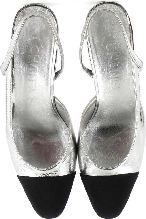 CHANEL Womenâs Cap Toe Slingback Pumps Leather - Image 2
