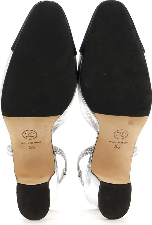 CHANEL Womenâs Cap Toe Slingback Pumps Leather - Image 4