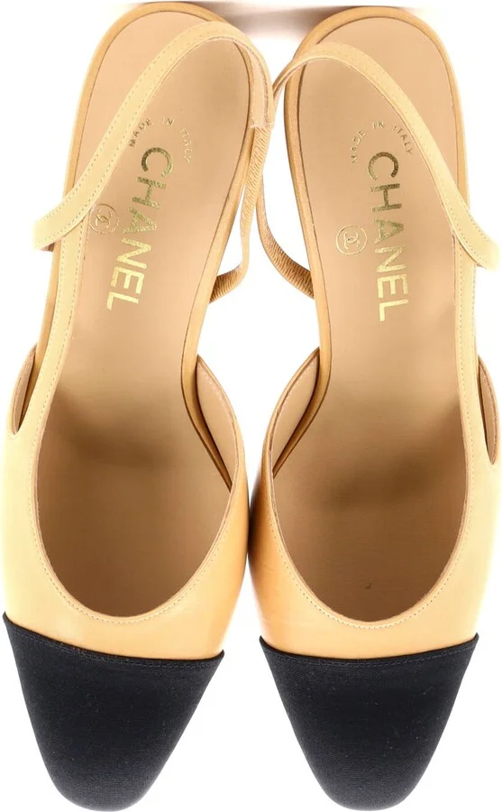 CHANEL Womenâs Cap Toe Slingback Pumps Leather - Image 2