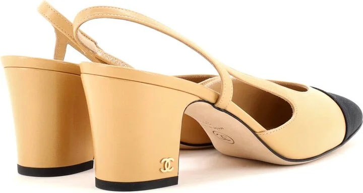 CHANEL Womenâs Cap Toe Slingback Pumps Leather - Image 3