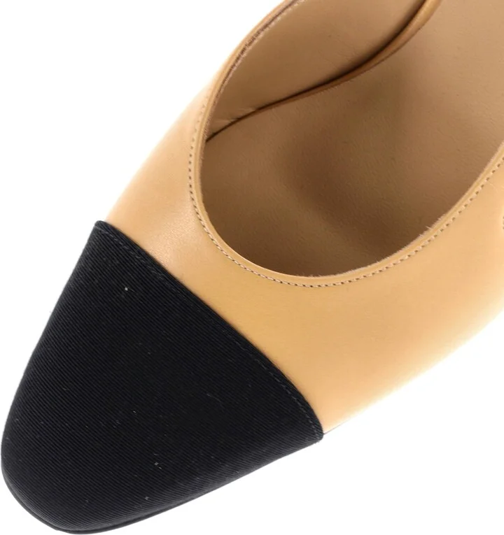 CHANEL Womenâs Cap Toe Slingback Pumps Leather - Image 5