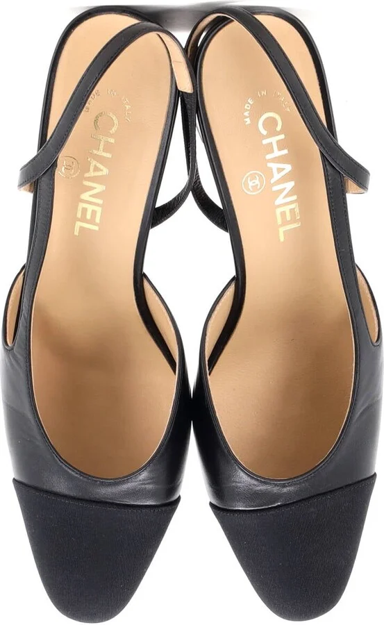 CHANEL Womenâs Cap Toe Slingback Pumps Leather - Image 2