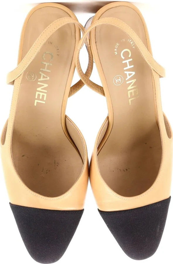 CHANEL Womenâs Cap Toe Slingback Pumps Leather - Image 2